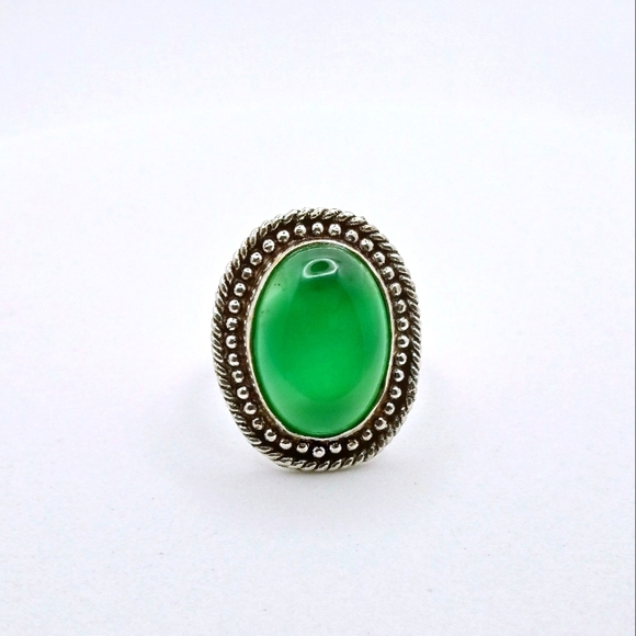 STERLING SILVER GREEN ONYX GEMSTONE RING - Picture 1 of 3
